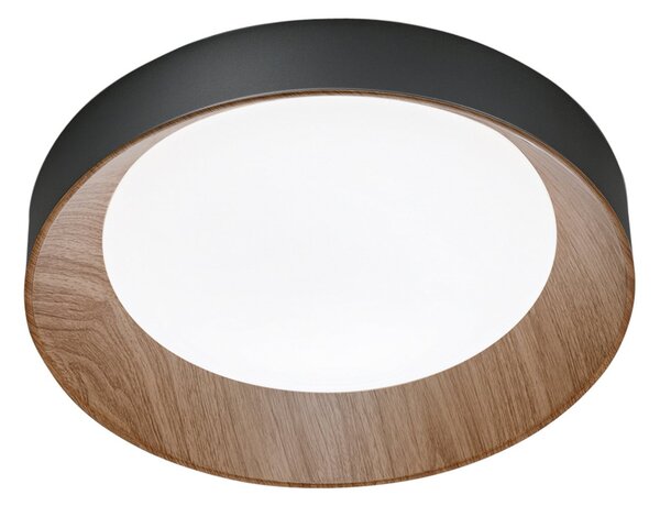 Luce Ambiente Design LED οροφής Arka, Ø 40 cm, μαύρο/εμφάνιση ξύλου, μέταλλο CCT, Μαύρο, Σαλόνι / τραπεζαρία, Μέταλλο, σύγχρονο