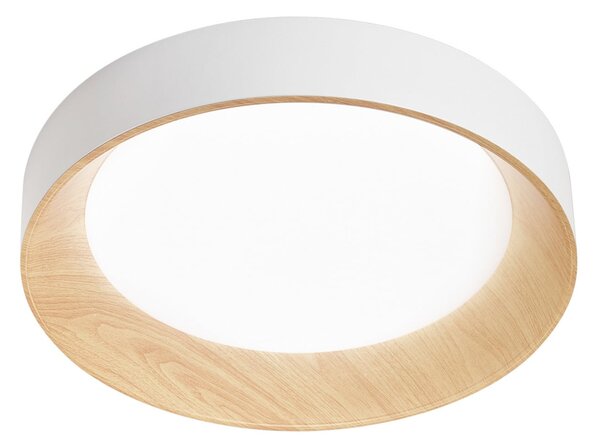 Luce Ambiente Design LED οροφής Arka, Ø 50 cm, λευκό/εμφάνιση ξύλου, μέταλλο, CCT, Λευκό, Σαλόνι / τραπεζαρία, Μέταλλο, σύγχρονο