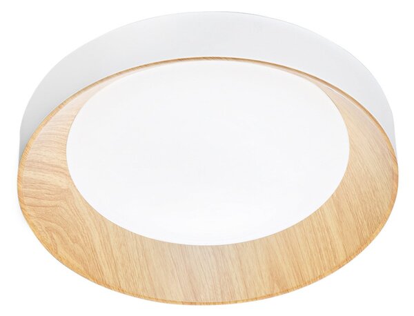 Luce Ambiente Design LED φωτιστικό οροφής Arka, Ø 40 cm, λευκό/εμφάνιση ξύλου, μέταλλο, CCT, Λευκό, Σαλόνι / τραπεζαρία, Μέταλλο, σύγχρονο