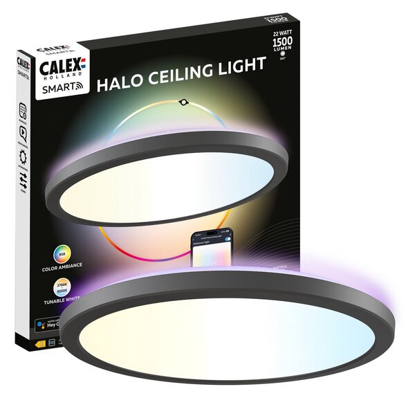 Calex Smart LED φωτιστικό οροφής HALO Ø 30cm μαύρο IP54 RGB CCT, ρυθμιζόμενος, Μαύρο, Σαλόνι / τραπεζαρία, Πλαστικό, σύγχρονο