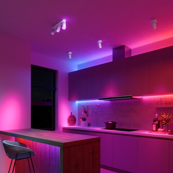 Calex Smart Spot οροφής λευκό μήκος 37 cm 3-φωτιστικό GU10-LED RGBW, ρυθμιζόμενος, Λευκό, Σαλόνι / τραπεζαρία, Μέταλλο, σύγχρονο, Ημικυκλική οροφή με απόσταση