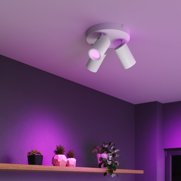 Calex Smart Spot οροφής, λευκό, Ø 21 cm, 3 φώτα, GU10-LED RGBW, ρυθμιζόμενος, Λευκό, Σαλόνι / τραπεζαρία, Μέταλλο, σύγχρονο, Ημικυκλική οροφή με απόσταση