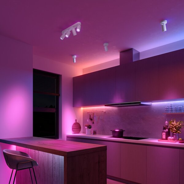 Calex Smart Spot οροφής λευκό μήκος 49 cm 4-φωτιστικά GU10-LED RGBW, ρυθμιζόμενος, Λευκό, Σαλόνι / τραπεζαρία, Μέταλλο, σύγχρονο, Ημικυκλική οροφή με απόσταση