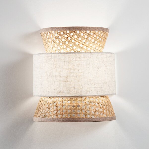 Luce Ambiente Design Φωτιστικό τοίχου Gazebo, φυσικό/μπεζ, πλάτος 24 cm, ρατάν/ύφασμα, ρυθμιζόμενος, Ξύλου, Σαλόνι / τραπεζαρία, Ξύλο