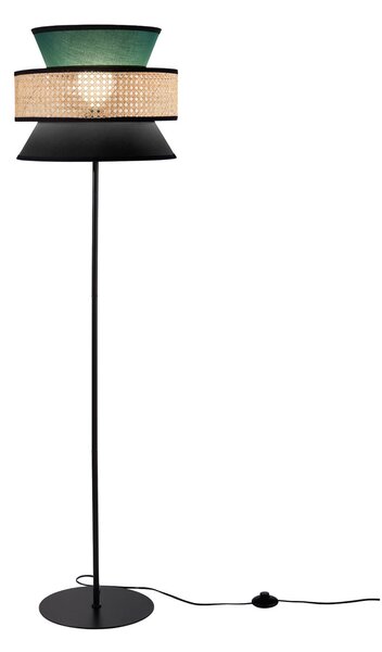 Luce Ambiente Design Φωτιστικό δαπέδου Gazebo, πράσινο/μαύρο/φυσικό, 147 cm, ύφασμα/ρατάν, Πράσινο, Σαλόνι / τραπεζαρία, Ύφασμα / Κλωστοϋφαντουργία