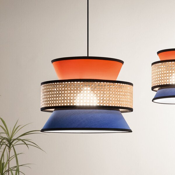 Luce Ambiente Design Κρεμαστό φωτιστικό Gazebo, πορτοκαλί/μπλε/φυσικό, Ø 40 cm, ύφασμα/ρατάν, ρυθμιζόμενος, Πορτοκαλί, Σαλόνι / τραπεζαρία, Ύφασμα / Κλωστοϋφαντουργία