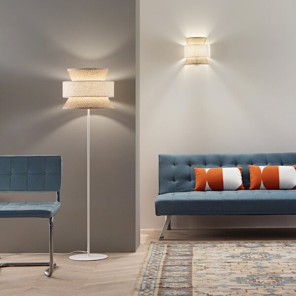 Luce Ambiente Design Φωτιστικό δαπέδου Gazebo, φυσικό/μπεζ, ύψος 147 cm, ρατάν/ύφασμα, Μπεζ, Σαλόνι / τραπεζαρία, Ξύλο
