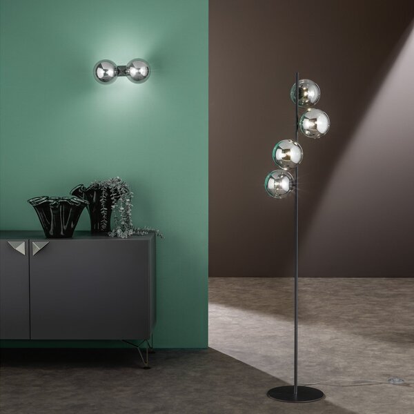 Luce Ambiente Design Φωτιστικό τοίχου HONEY, ύψος 34 εκ., μαύρο/γκρι καπνού, 2 φωτιστικά, ρυθμιζόμενος, Μαύρο, Σαλόνι / τραπεζαρία, Γυαλί
