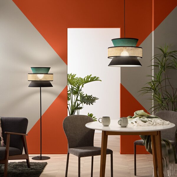 Luce Ambiente Design Κρεμαστό φωτιστικό Gazebo, πράσινο/μαύρο/φυσικό, Ø 40 cm, ύφασμα/ρατάν, ρυθμιζόμενος, Πράσινο, Σαλόνι / τραπεζαρία, Ύφασμα / Κλωστοϋφαντουργία