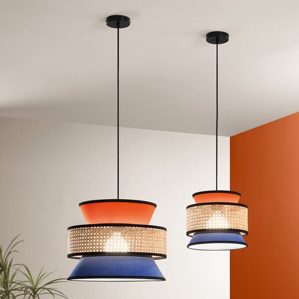 Luce Ambiente Design Κρεμαστό φωτιστικό Gazebo, πορτοκαλί/μπλε/φυσικό, Ø 40 cm, ύφασμα/ρατάν, ρυθμιζόμενος, Πορτοκαλί, Σαλόνι / τραπεζαρία, Ύφασμα / Κλωστοϋφαντουργία