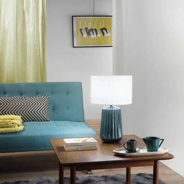 Luce Ambiente Design Επιτραπέζιο φωτιστικό Kiowa, ύψος 46 cm, μπλε/λευκό, κεραμικό/ύφασμα, Μπλε, Σαλόνι / τραπεζαρία, Κεραμικό υλικό