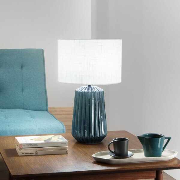 Luce Ambiente Design Επιτραπέζιο φωτιστικό Kiowa, ύψος 46 cm, μπλε/λευκό, κεραμικό/ύφασμα, Μπλε, Σαλόνι / τραπεζαρία, Κεραμικό υλικό
