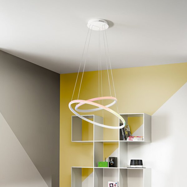 Luce Ambiente Design Κρεμαστό φωτιστικό LED Axis, Ø 60/40 cm, λευκό, μέταλλο, CCT, RGB, Λευκό, Σαλόνι / τραπεζαρία, Μέταλλο, σύγχρονο