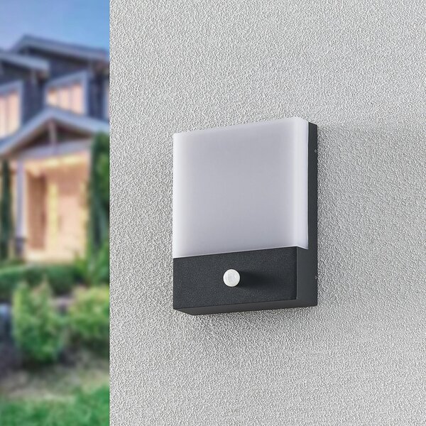 Lindby LED φωτιστικό τοίχου Vanira, ανθρακί, αλουμίνιο, αισθητήρας, IP54, Μαύρο, Μέταλλο, σύγχρονο