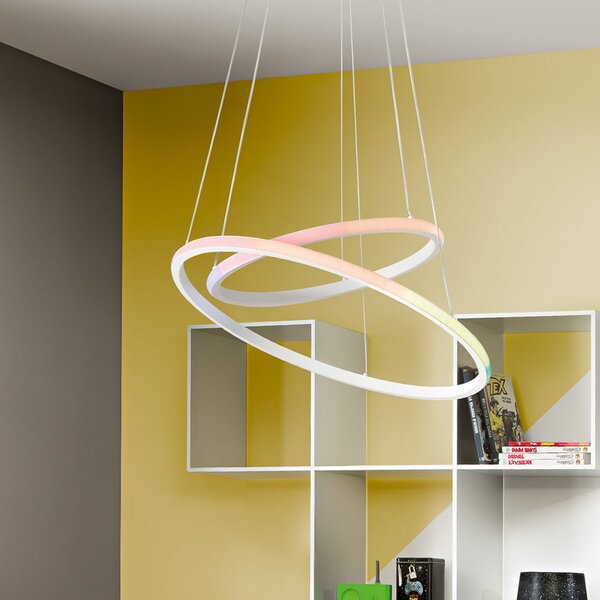 Luce Ambiente Design Κρεμαστό φωτιστικό LED Axis, Ø 60/40 cm, λευκό, μέταλλο, CCT, RGB, Λευκό, Σαλόνι / τραπεζαρία, Μέταλλο, σύγχρονο
