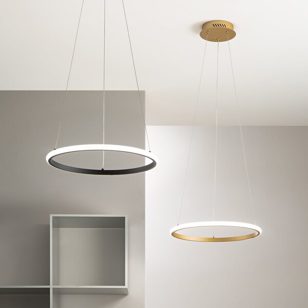 Luce Ambiente Design Κρεμαστό φωτιστικό LED Axis, Ø 60 cm, μαύρο, μέταλλο, CCT, Μαύρο, Σαλόνι / τραπεζαρία, Μέταλλο, σύγχρονο