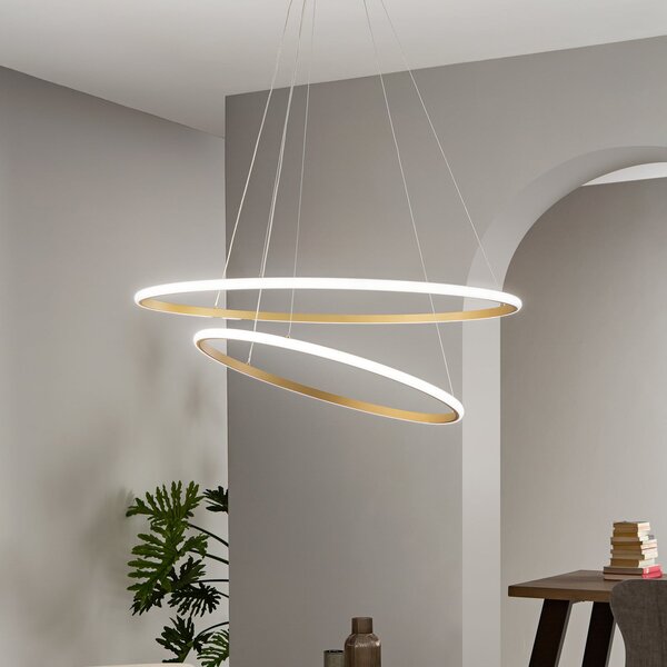 Luce Ambiente Design Κρεμαστό φωτιστικό LED Axis, Ø 80/60 cm, χρυσό χρώμα, μέταλλο, CCT, Χρυσό / Ορείχαλκου, Σαλόνι / τραπεζαρία, Μέταλλο, σύγχρονο