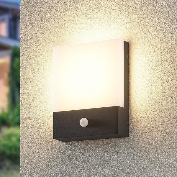 Lindby LED φωτιστικό τοίχου Vanira, ανθρακί, αλουμίνιο, αισθητήρας, IP54, Μαύρο, Μέταλλο, σύγχρονο