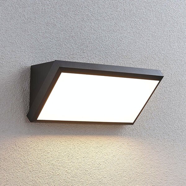 Lindby Εξωτερικό φωτιστικό τοίχου LED Abby, αισθητήρας, IP65, σκούρο γκρι, Μαύρο, Πλαστικό, σύγχρονο, Πρίζα τοίχου κάτω
