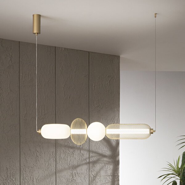 Luce Ambiente Design Κρεμαστή λάμπα LED INKAS, ύψος 90 cm χρυσό χρώμα γυαλί/μέταλλο, CCT, Χρυσό / Ορείχαλκου, Σαλόνι / τραπεζαρία, Γυαλί