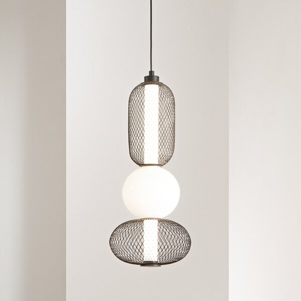 Luce Ambiente Design Κρεμαστή λάμπα LED INKAS, ύψος 53 cm, μαύρο, γυαλί/μέταλλο, CCT, Μαύρο, Σαλόνι / τραπεζαρία, Γυαλί