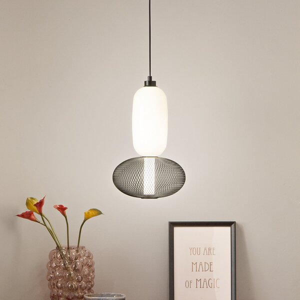 Luce Ambiente Design Κρεμαστή λάμπα LED INKAS, ύψος 90 cm, μαύρο, γυαλί/μέταλλο, CCT, Μαύρο, Σαλόνι / τραπεζαρία, Γυαλί