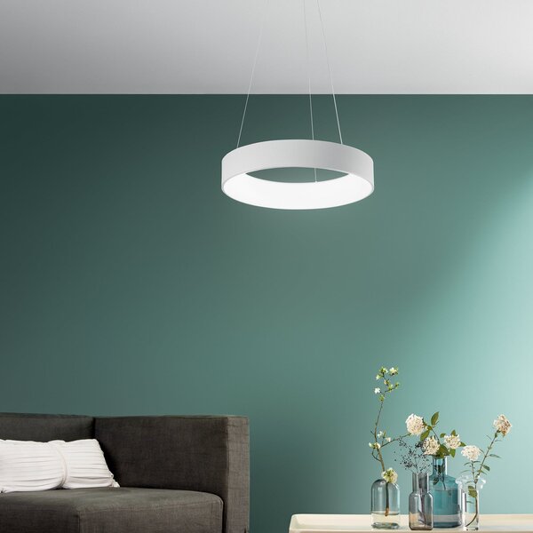 Luce Ambiente Design Κρεμαστό φωτιστικό LED Noah, λευκό, Ø 60 cm, μέταλλο, CCT, Λευκό, Σαλόνι / τραπεζαρία, σύγχρονο