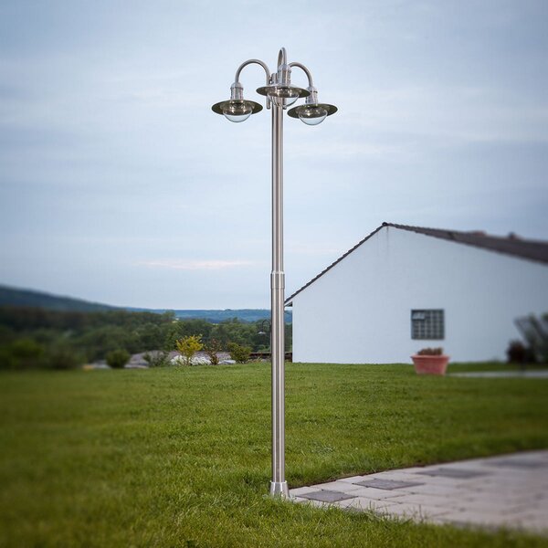 Lindby Φωτιστικό στύλου Damion, 200 cm, 3-φωτισμός, E27, IP44, ρυθμιζόμενος, Μεταλλικό, Ανοξείδωτος χάλυβας, σύγχρονο