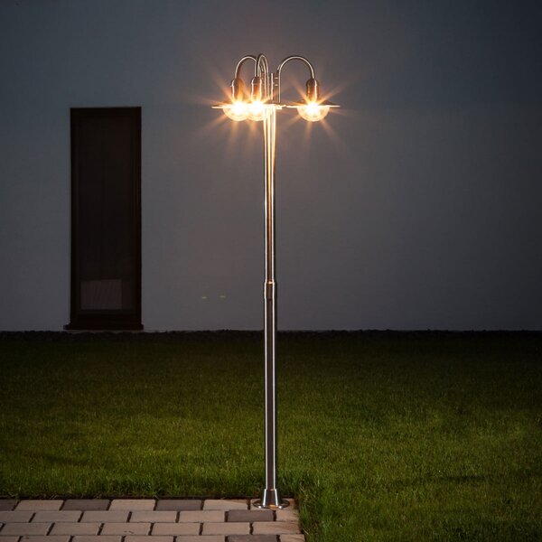 Lindby Φωτιστικό στύλου Damion, 200 cm, 3-φωτισμός, E27, IP44, ρυθμιζόμενος, Μεταλλικό, Ανοξείδωτος χάλυβας, σύγχρονο