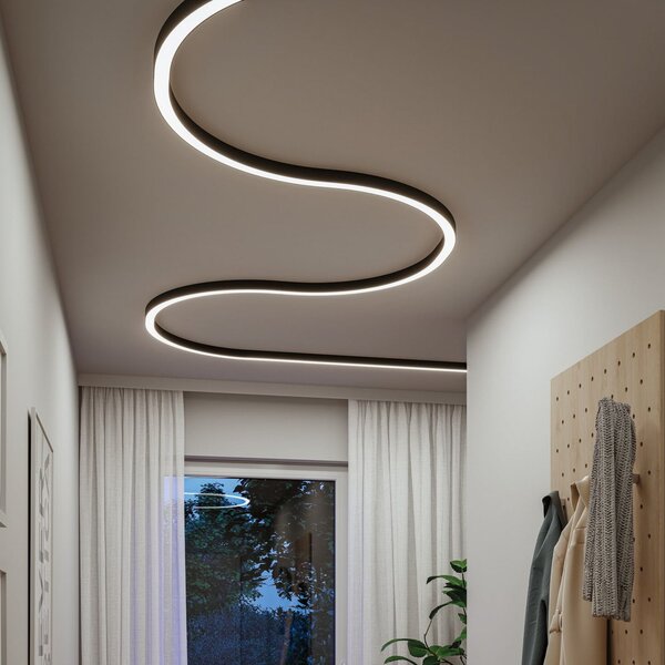 Paulmann LED φωτιστική λωρίδα Linion, μαύρη, καμπύλη 90°, 3.000 K, ρυθμιζόμενος, Μαύρο, Σαλόνι / τραπεζαρία, Αλουμίνιο, σύγχρονο