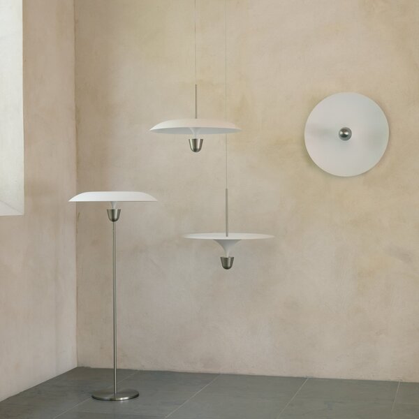 New Works LED κρεμαστό φωτιστικό Kantarell, Ø 60 cm, νικέλιο, ρυθμιζόμενος, Λευκό, Σαλόνι / τραπεζαρία, Μέταλλο, σχεδιασμός