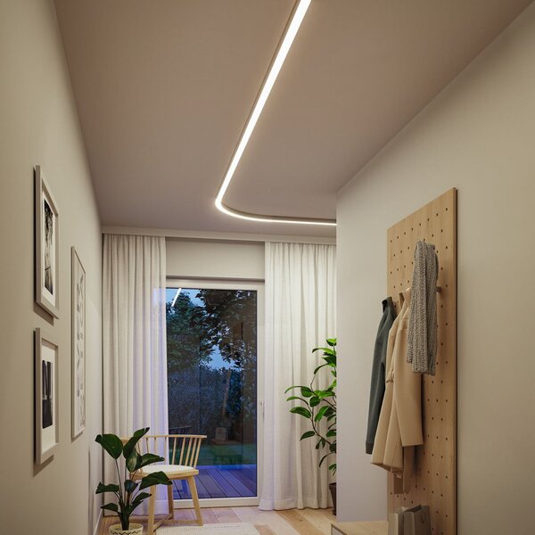 Paulmann LED φωτιστική λωρίδα Linion, χρώμιο, καμπύλη 90°, 3.000 K, ρυθμιζόμενος, Μεταλλικό, Σαλόνι / τραπεζαρία, Αλουμίνιο, σύγχρονο