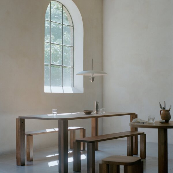 New Works LED κρεμαστό φωτιστικό Kantarell, Ø 55 cm, νικέλιο, ρυθμιζόμενος, Λευκό, Σαλόνι / τραπεζαρία, Μέταλλο, σχεδιασμός