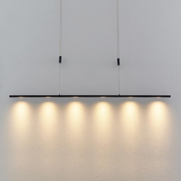 Lucande LED κρεμαστό φωτιστικό Stakato, 140 cm, 6-φωτο, ρυθμιζόμενο, ρυθμιζόμενος, Μαύρο, Σαλόνι / τραπεζαρία, Μέταλλο, σύγχρονο