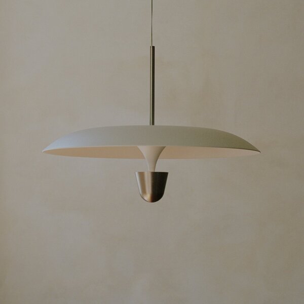 New Works LED κρεμαστό φωτιστικό Kantarell, Ø 55 cm, νικέλιο, ρυθμιζόμενος, Λευκό, Σαλόνι / τραπεζαρία, Μέταλλο, σχεδιασμός