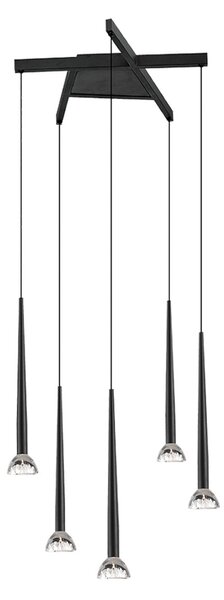 Viokef Κρεμαστή λάμπα LED Rina, μαύρη/διαφανής, Ø 51 cm, μέταλλο, 5 φτερά., Μαύρο, Σαλόνι / τραπεζαρία, Μέταλλο, σύγχρονο
