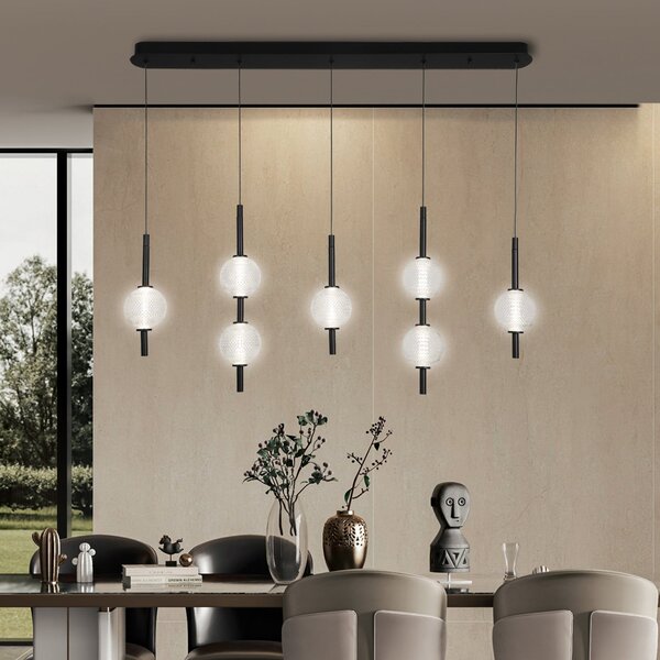 Viokef Κρεμαστό φωτιστικό LED Abeona, μήκος 105 cm, μαύρο μέταλλο, 7 φτερά., Μαύρο, Σαλόνι / τραπεζαρία, Μέταλλο
