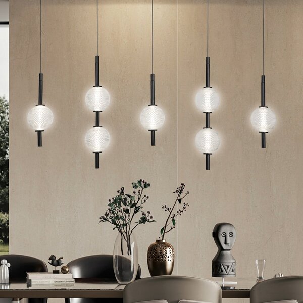 Viokef Κρεμαστό φωτιστικό LED Abeona, μήκος 105 cm, μαύρο μέταλλο, 7 φτερά., Μαύρο, Σαλόνι / τραπεζαρία, Μέταλλο