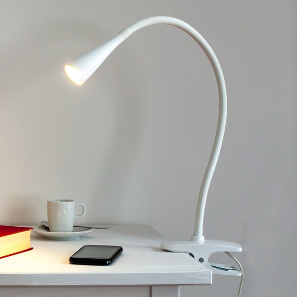 Lindby LED φωτιστικό σφιγκτήρα Baris, λευκό, ύψος 44 cm, 3000K, Λευκό, Μελέτη / Γραφείο, Μέταλλο, σύγχρονο