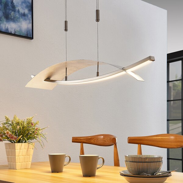 Lucande LED κρεμαστό φωτιστικό Marija, 91 cm, ασημί, ρυθμιζόμενο, ρυθμιζόμενος, Μεταλλικό, Σαλόνι / τραπεζαρία, Μέταλλο, σύγχρονο