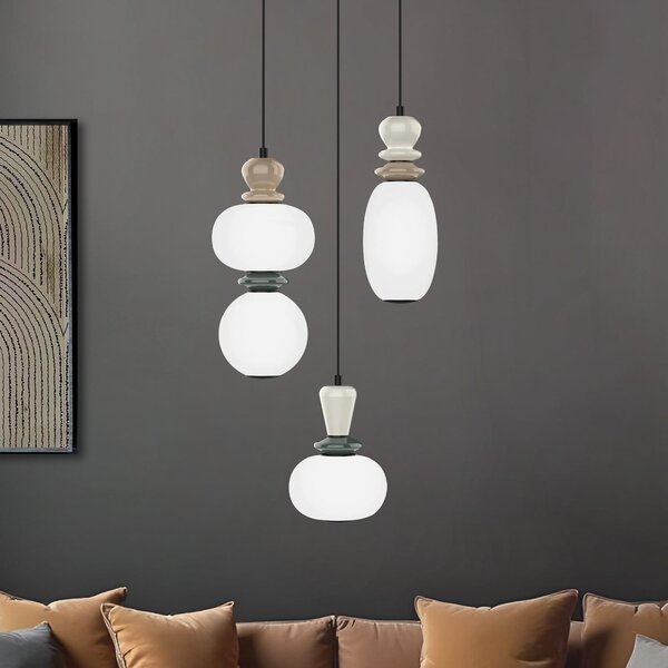 Viokef Κρεμαστό φωτιστικό LED Gemma, Ø 38 cm, πολύχρωμο, γυαλί/κεραμικό, 3 φώτα., Πολύχρωμο, Σαλόνι / τραπεζαρία, Γυαλί