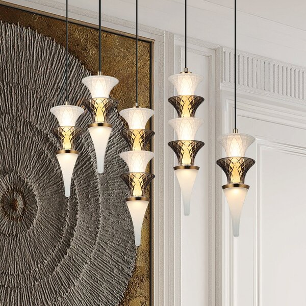 Viokef Κρεμαστό φωτιστικό LED Venera, ύψος 29 cm, λευκό/καφέ, γυαλί, Λευκό, Σαλόνι / τραπεζαρία, Γυαλί