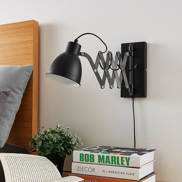 Lindby Φωτιστικό τοίχου Merle, μαύρο, 60cm, λάμπα ανάγνωσης, ρυθμιζόμενο, Μαύρο, υπνοδωμάτιο, Μέταλλο, σύγχρονο, Φως ανάγνωσης