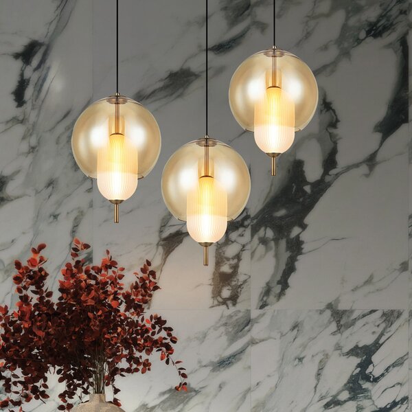 Viokef Κρεμαστό φωτιστικό LED Adol, καπνιστό γκρι, Ø 25 cm, γυαλί, Γκρι, Σαλόνι / τραπεζαρία, Γυαλί