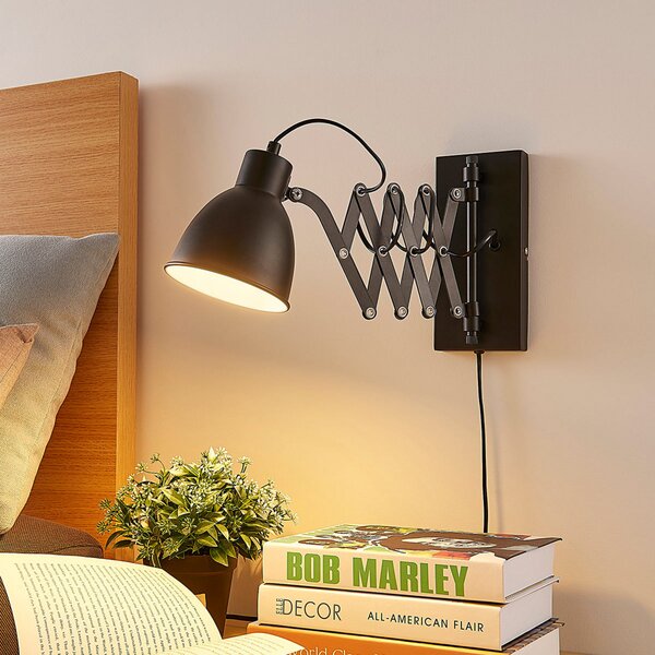 Lindby Φωτιστικό τοίχου Merle, μαύρο, 60cm, λάμπα ανάγνωσης, ρυθμιζόμενο, Μαύρο, υπνοδωμάτιο, Μέταλλο, σύγχρονο, Φως ανάγνωσης