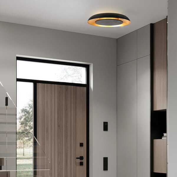 Steinhauer LED φωτιστικό οροφής Golden Veil, μαύρο/χρυσό, ρυθμιζόμενο, μέταλλο, ρυθμιζόμενος, Μαύρο, Σαλόνι / τραπεζαρία, Μέταλλο, σύγχρονο