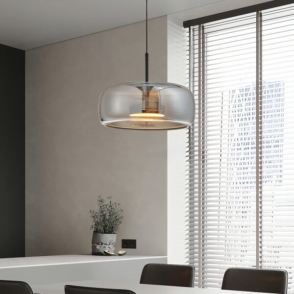 Viokef Κρεμαστό φωτιστικό LED Deco, καπνιστό γκρι/μαύρο, Ø 33 cm, γυαλί, Γκρι, Σαλόνι / τραπεζαρία, Γυαλί
