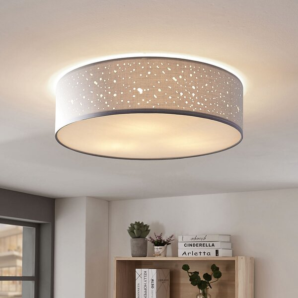 Lindby φωτιστικό οροφής Umma, γκρι, ύφασμα, Ø 50 cm, E27, ρυθμιζόμενος, Γκρι, Σαλόνι / τραπεζαρία, Ύφασμα / Κλωστοϋφαντουργία, σύγχρονο