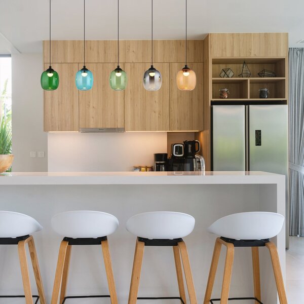Globo Κρεμαστό φωτιστικό LED Minara, 5 φτερά, μήκος 102 cm, πολύχρωμο, γυαλί, ρυθμιζόμενος, Πολύχρωμο, Σαλόνι / τραπεζαρία, Μέταλλο, σύγχρονο