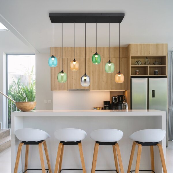 Globo Κρεμαστό φωτιστικό LED Minara, 7 φτερά, μήκος 102 cm, πολύχρωμο, γυαλί, ρυθμιζόμενος, Πολύχρωμο, Σαλόνι / τραπεζαρία, Μέταλλο, σύγχρονο